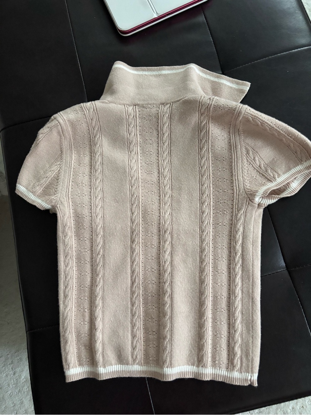 Ribbed Knit V-Neck Polo Crop Top in Beige - Picture 5 of 5